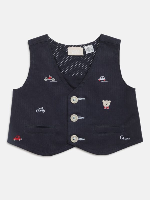 Navy Blue Embroidered Waistcoat image number 0